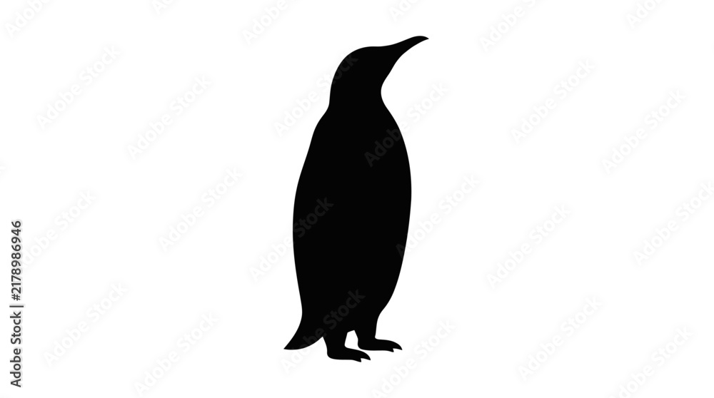 Obraz premium Simple black silhouette of a standing penguin isolated on white background, vector icon illustration