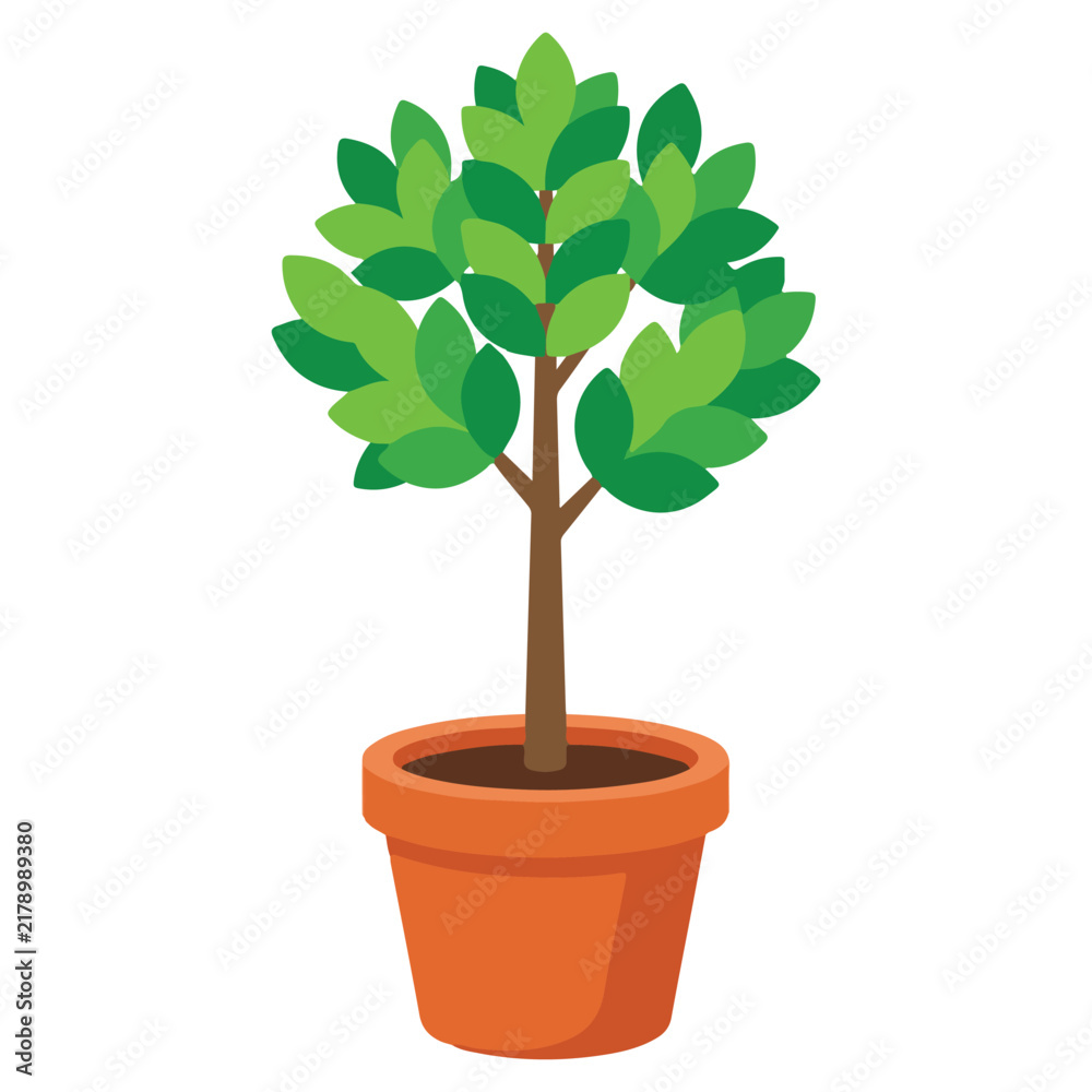 Obraz premium Potted green plant with lush leaves in a terracotta flower pot illustration indoor plant home decor