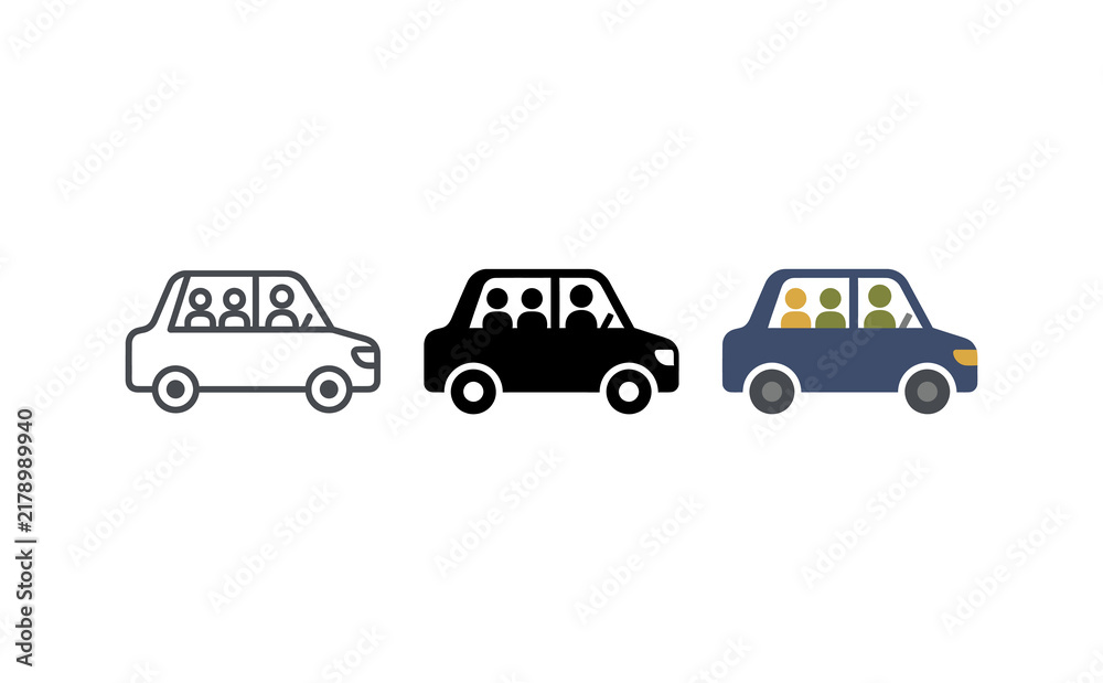 Fototapeta premium Car icon set vector design with passengers inside isolated on white background
