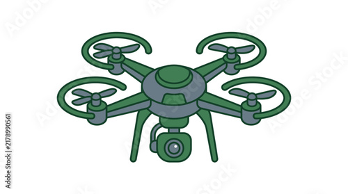 Professional green camera drone quadcopter for aerial photography and video surveillance vector illustration