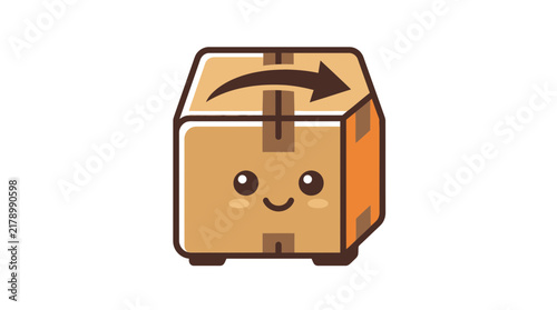 Cute Kawaii Cardboard Shipping Box Character with Arrow for Delivery Services