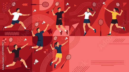 Dynamic Badminton Players Engaged In Intense Game Action