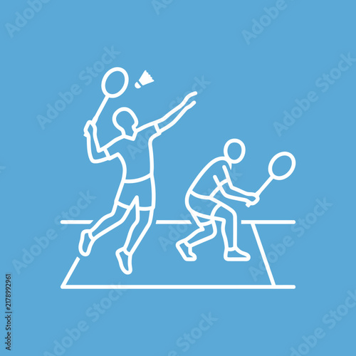 Dynamic Badminton Players In Action Line Art Sports Illustration Representing Competitive Spirit