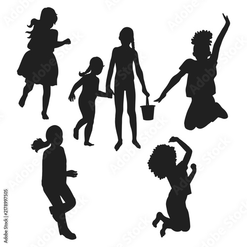 Family and Children Silhouette Set with Different Activities