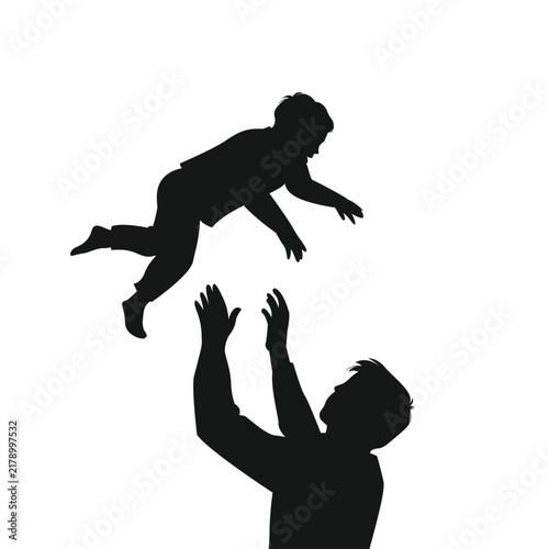 Father Playing with Child Silhouette in Happy Family Concept