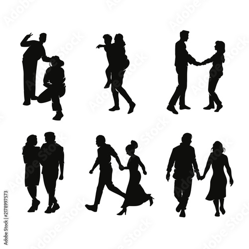People and Family Silhouette Set with Different Poses