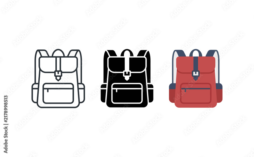 Fototapeta premium Backpack icon set vector design illustration with outline and color styles