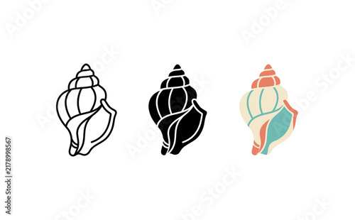 Fotografía Seashell icon vector illustration set in outline, solid and color styles