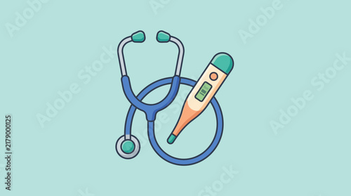 Isolated Stethoscope and Digital Thermometer, Medical Equipment Icons