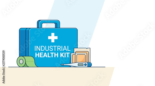 Industrial health kit with first aid supplies, isolated on white