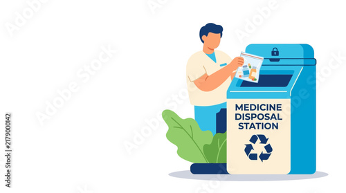 Man Disposing of Unused Medication at Medicine Disposal Station