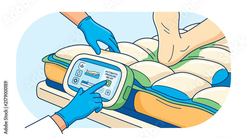 Medical care: patient on air mattress with pressure control