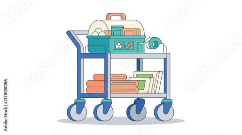 Medical Cart with Supplies - Isolated Illustration