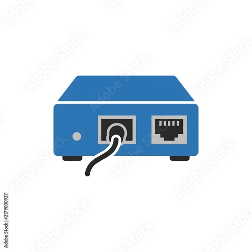 Obraz na płótnie Flat vector icon of a network router with ethernet cable connection.