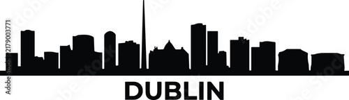 Photography Dublin Ireland City Skyline Silhouette with Modern Urban Buildings and Architect