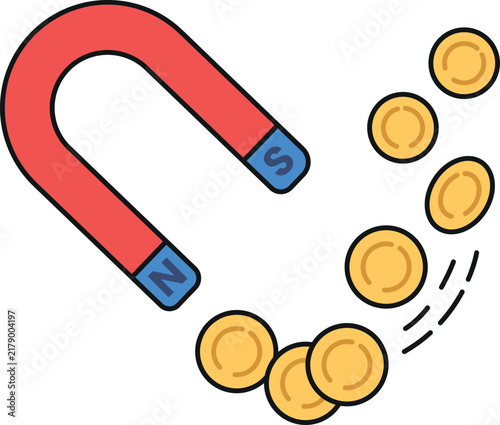 Horseshoe Magnet Attracting Gold Coins Earning Money Concept