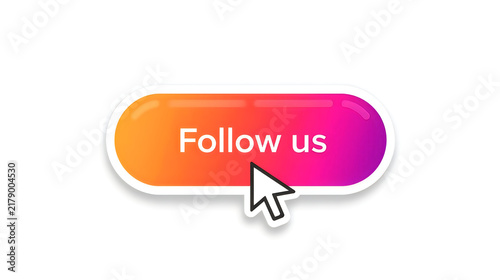 Follow us button with mouse cursor icon on a vibrant gradient web interface element