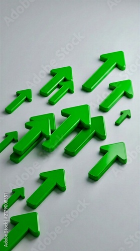 Green 3D Arrows Pointing Upward on Gray Background