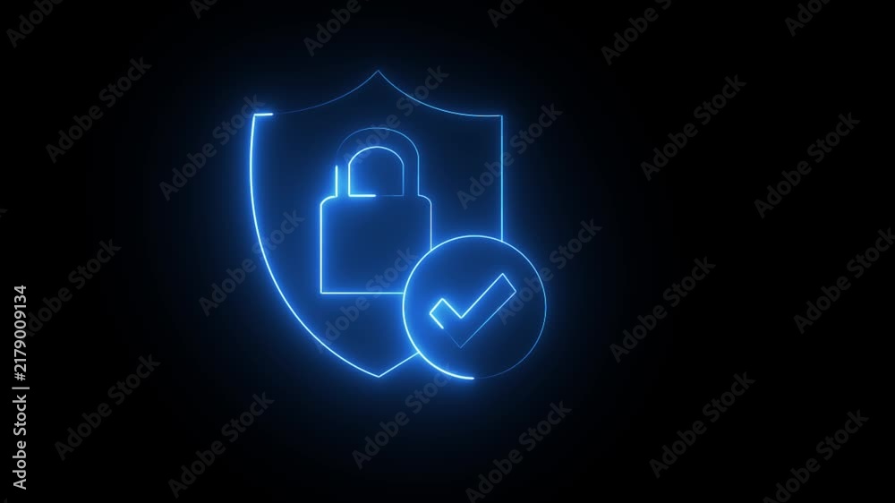 glowing neon blue color lock animation icon security privacy password ...