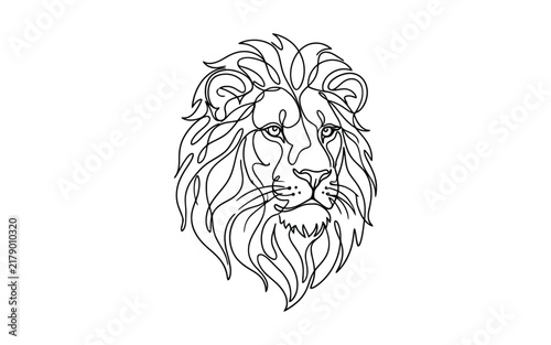 Lion Head Line Art Vector Illustration – Minimalist Black and White Outline Sketch of Majestic Male Lion Face with Mane
