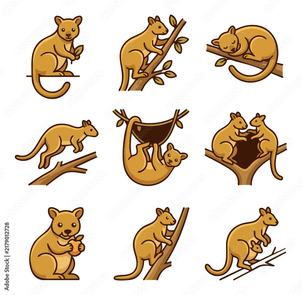 Obraz premium Cute marsupial animal character set in various poses and activities