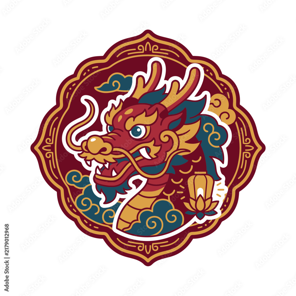 Obraz premium Traditional Chinese dragon head vector illustration badge