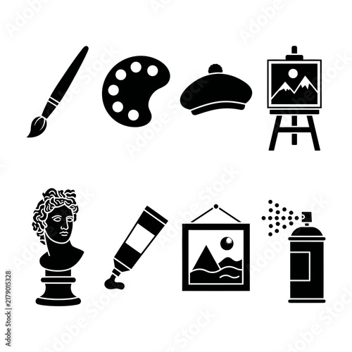 Art supplies and creative tools for painting and sculpture on easel