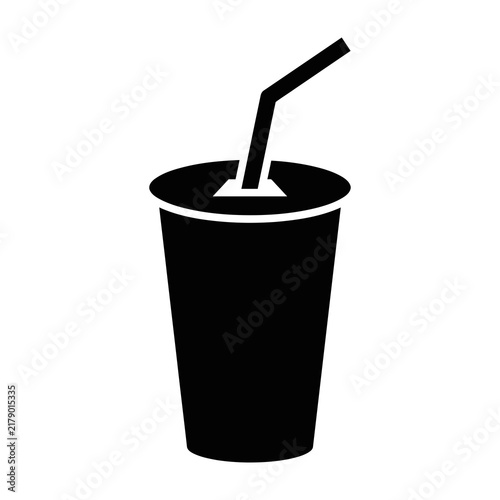 Black disposable cup with straw for cold drinks