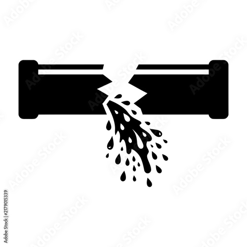 Broken pipe leaking water, symbol of damage and loss, industrial problem