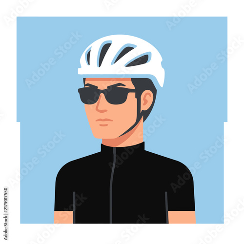 Active Man Wearing Cycling Helmet and Sunglasses Ready For Ride