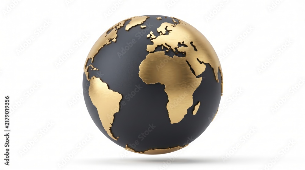 Fototapeta premium Shiny gold and black earth globe isolated icon