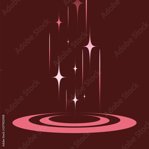 Zooming Light Lines and Glitters with Ripples in Dark Red Backdrop, Flat Design