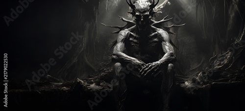 art of demon a black and white high contrast full body,generative AI