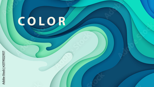 Abstract Paper Cut Background with Blue and Teal Waves