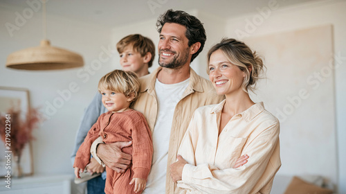 Smiling Family With Children In Bright Home Interior
