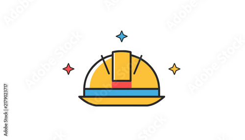 Yellow industrial safety helmet icon with colorful stars