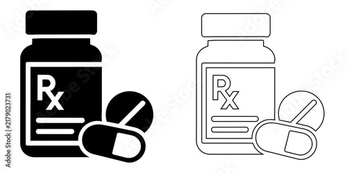 Healthcare icon prescription medicine bottle with pill and capsule icons vector illustration editable stroke