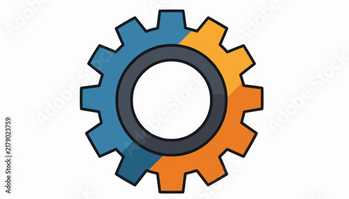 Single industrial gear icon with blue and orange colors