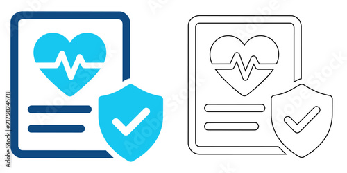 Healthcare icon health insurance icon set, medical document with heart pulse and shield with check mark, vector illustration vector illustration editable stroke