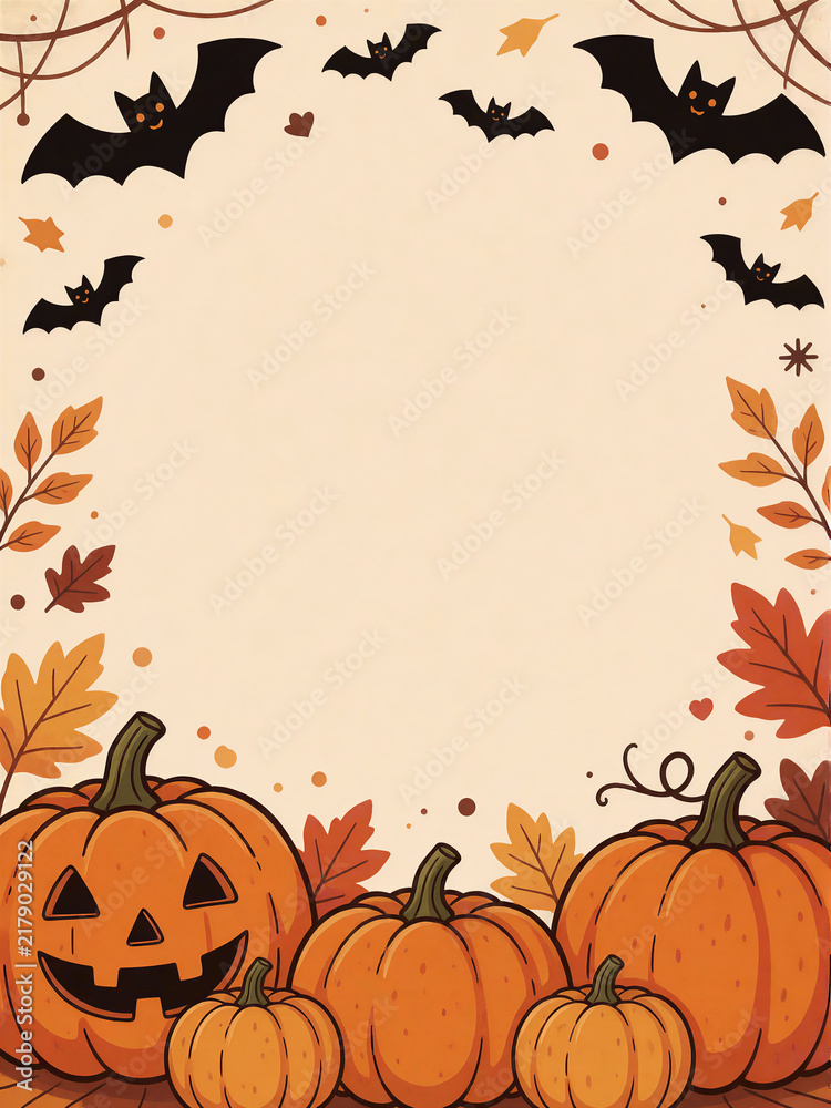 Obraz premium Halloween pumpkin and bat border background