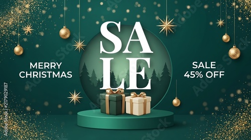 golden ornaments, sparkling glitter, and prominent 'SALE 45% OFF' messaging