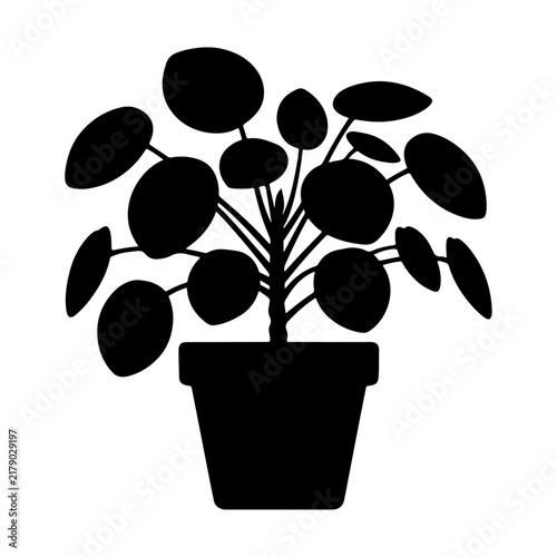 Potted Houseplant Foliage Silhouette Botanical Vector Art