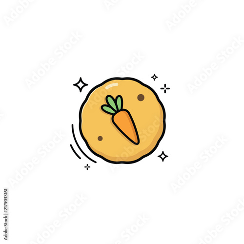 Simple carrot cookie with cute carrot topping and sparkling stars for bakery branding and sweet dessert themed projects