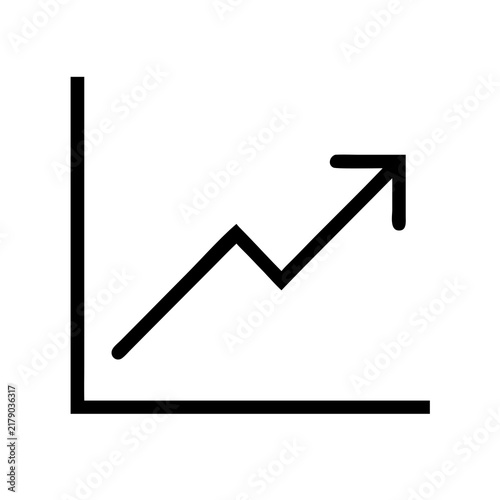 Minimal line chart icon showing a rising trend with an upward arrow on white background with illustrates positive upward distinct arrow pointing