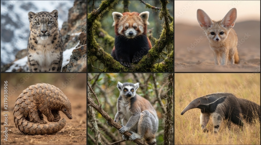 Obraz premium Exotic and unique wild mammals collection for wildlife biodiversity awareness