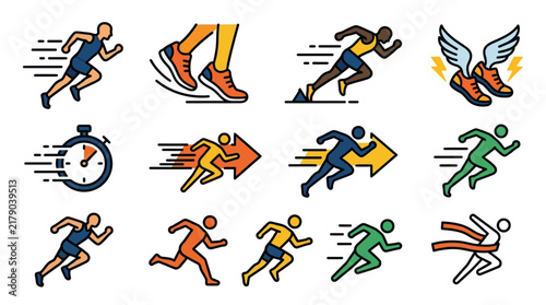 Dynamic Running Icons Showcasing Speed Movement And Athleticism