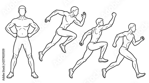 Dynamic Sequence Of Male Runner Poses And Sprinting Action Illustrations