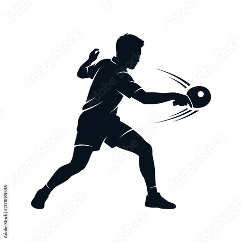 Dynamic Silhouette Athlete Playing Table Tennis Action Silhouette Shot