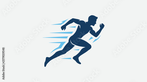 Dynamic Silhouette Athlete Sprinting Forward Motion Blue Graphics