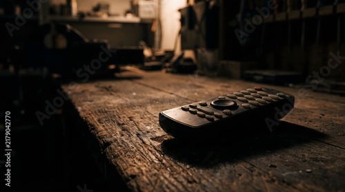Worn electronic remote control symbolizing electronic waste and planned obsolescence